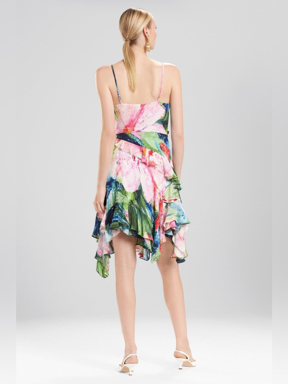 Josie Natori Sunset Palms Ruffle Slip Dress Summer Cocktail Resort Dress Sz 8 - Picture 3 of 7